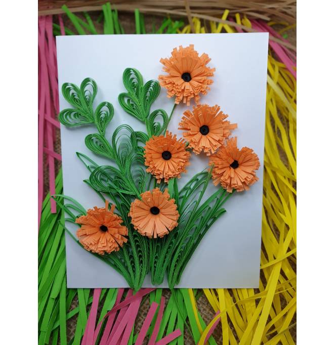 Gift Card - Orange Flowers with Green Leaves Design