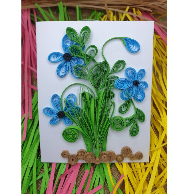 Gift Card - Blue Flowers with Green Leaves Design