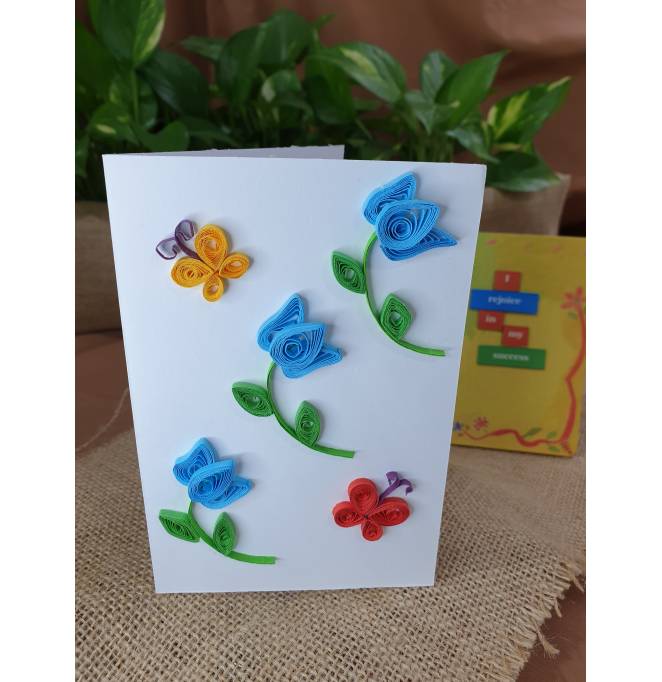 Gift Card - Blue Flowers with Butterflies Design