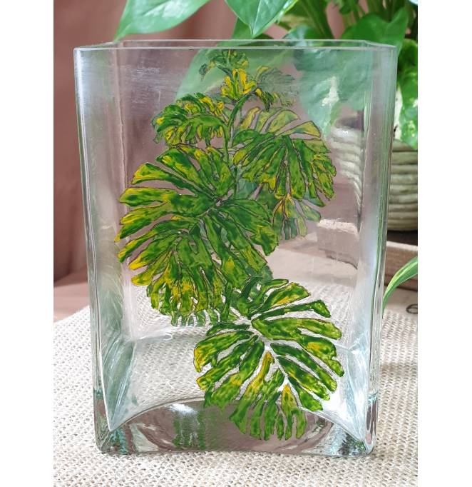 Rectangular Glass Holder with Leaf Design