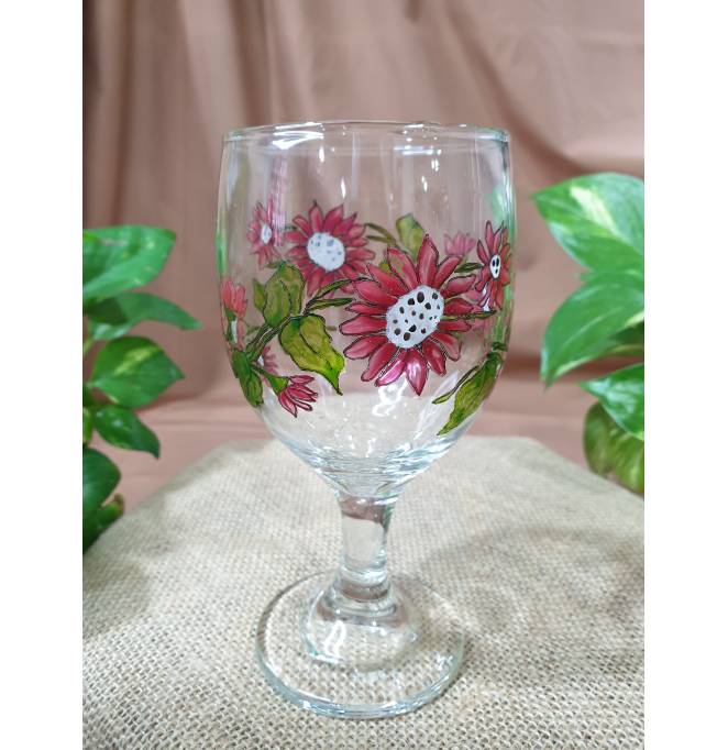 Wine Glass with Flower Design